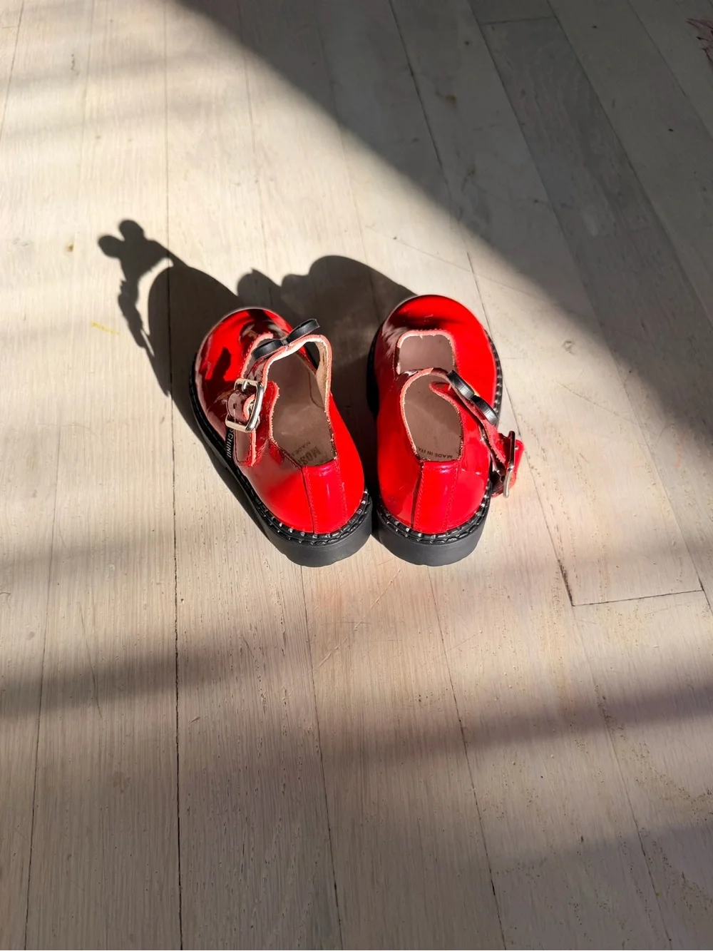 MOSCHINO Red Patent Mary Jane Shoes with Smile Charm